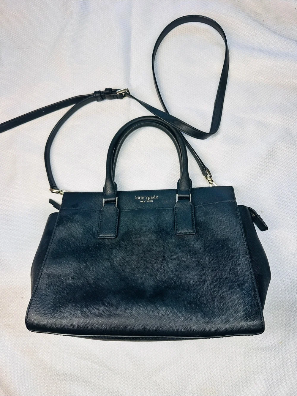 kate spade Black Leather Satchel with Detachable Strap